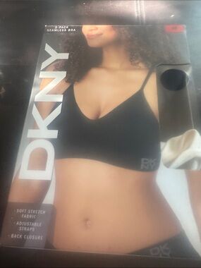 DKNY Seamless Bralette 2-Pack — Black & Cream size M